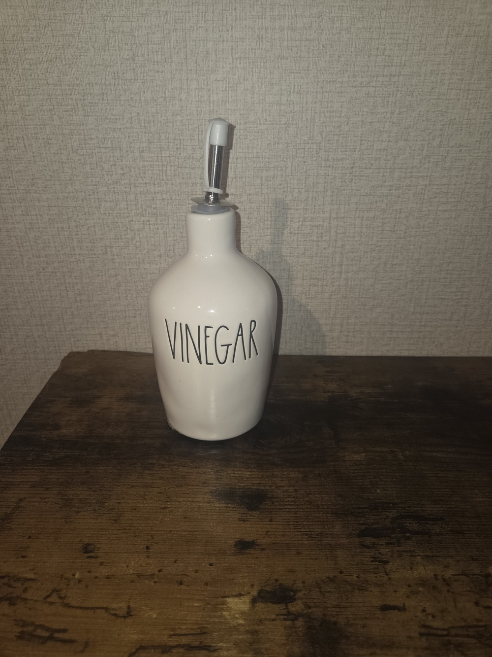 White Ceramic Vinegar Bottle with Stainless Pour Spout